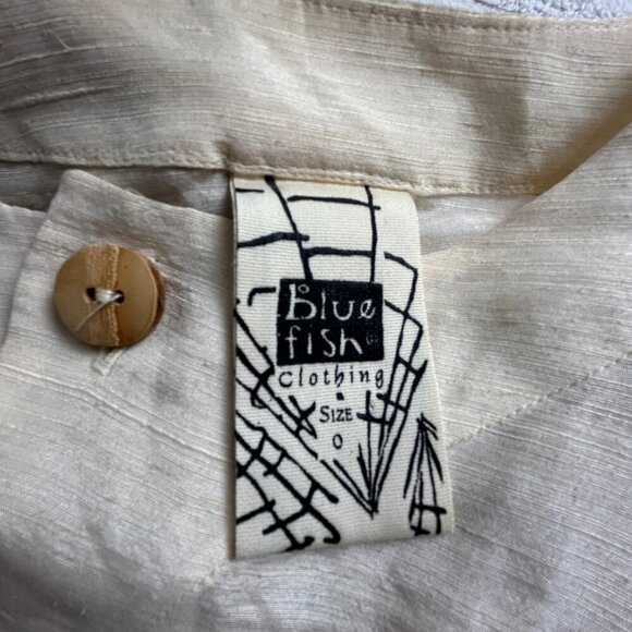 Vintage Blue Fish Ivory Hemp Silk Hand Printed Cropped Blazer Size 0 Lightweight - Picture 3 of 8